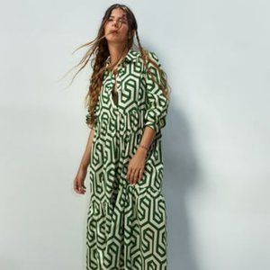 Zara - Geometric Print Dress - Size XS - Green